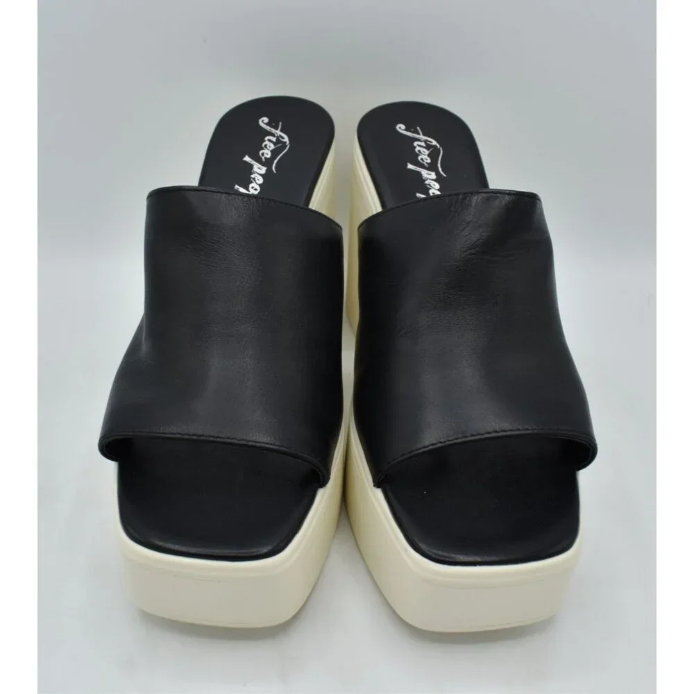 Free People Womens US 9.5 EU 40 Zoe Black Heeled Platform Slide Sandals‎ Shoes